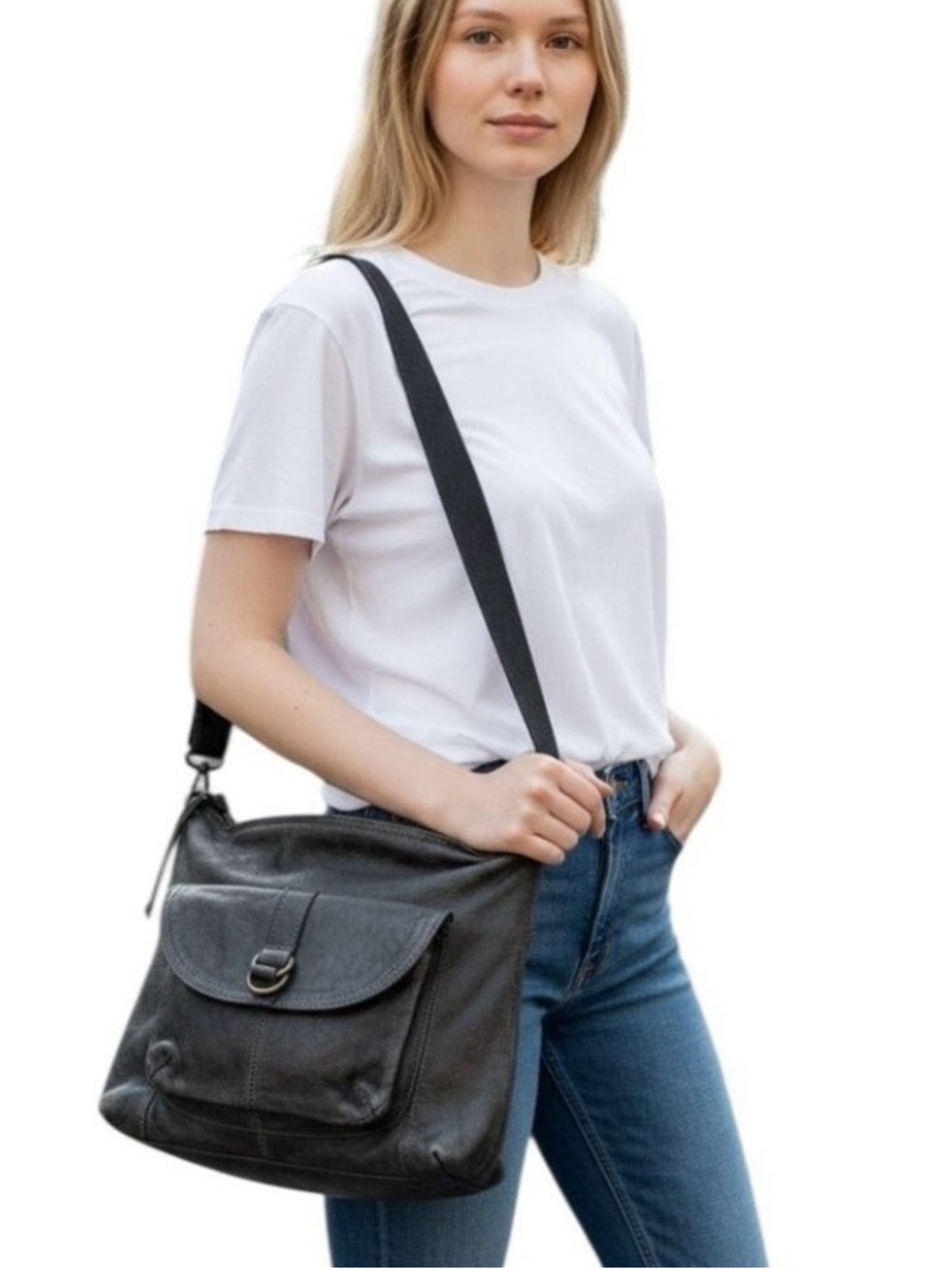 Fossil Sasha Large Black Pebbled Leather Shoulder Bag Vintage